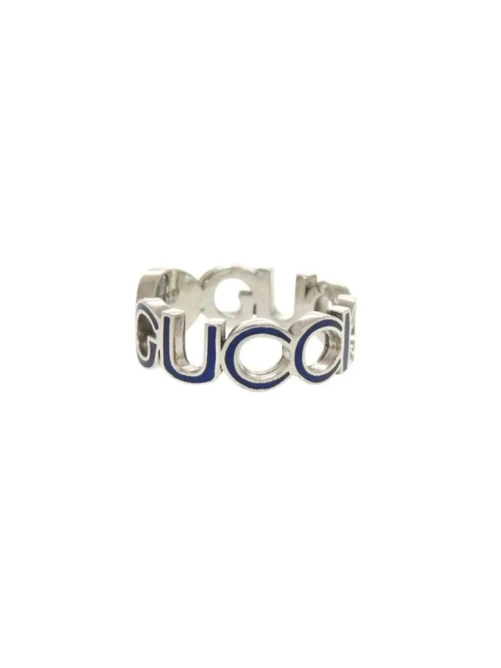 Gucci Interlocking 925 Sterling Silver Blue Ring